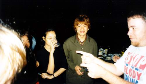 Eva's Farewell Party: Yuki, Nok, Steven (surprised?) and James (I wonder what is he doing with his hands... looks like he's showing the size of something...)