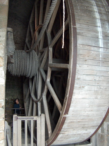 By entering this wheel and rotating it the monks could reach water in the very deep well