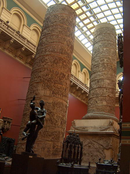 Plaster copy of Trajan's Column in Rome. It's too tall so they had to split it in half. They made the copy in 19th century and actually now it's better legible than the original, which deteriorated meanwhile due to acid rains