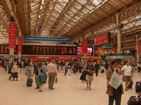 Victoria Station - checking schedule for tomorrow's train to Gatwick