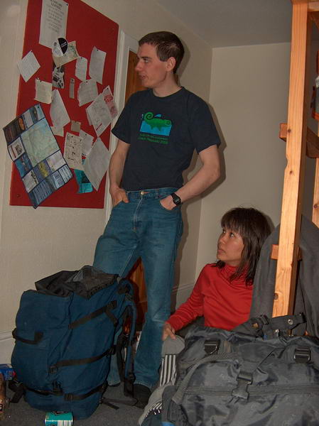 Packing in the hostel. You may notice Jira's bag is almost as big as himself