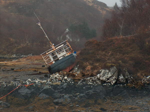 The boat is not shipwrecked:-) It's just parked there...