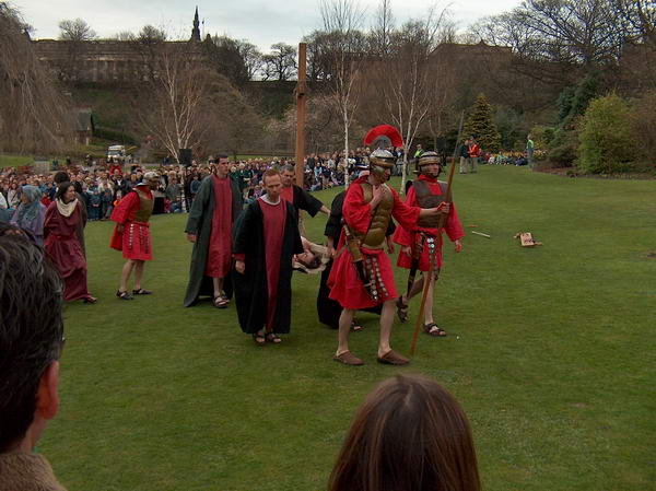 Oper-air theatre performance: Jesus' story. Here they're taking him to the tomb