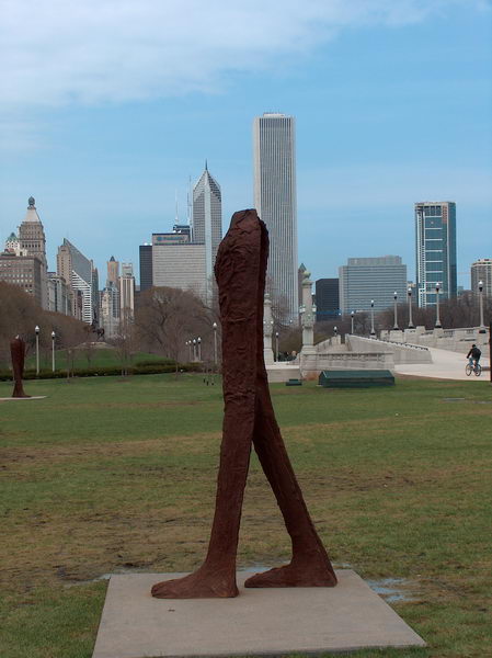 One of hundred headless walkers (outdoor exhibit by a Polish artist)