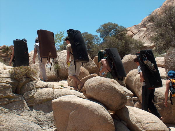 Joshua Tree park is very popular for climbers - these even bring their own falling pads