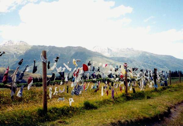 Místní kurozitka - plot s navěšeným spodním prádlem nejrůznějšího druhu