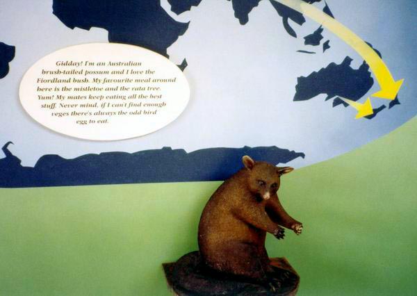 "Gidday! I'm an Australian possum and I love the Fiordland bush (...) Me and my mates keep eating all the best stuff"